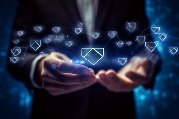email notification concept. business email communication and digital marketing. Inbox to receive an email alert. business people touch email on virtual screen. internet technology.