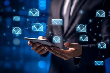 email notification concept. business email communication and digital marketing. Inbox to receive an email alert. business people touch email on virtual screen. internet technology.