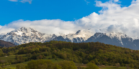 Fototapeta premium Snowy peaks Carpathians in Romania