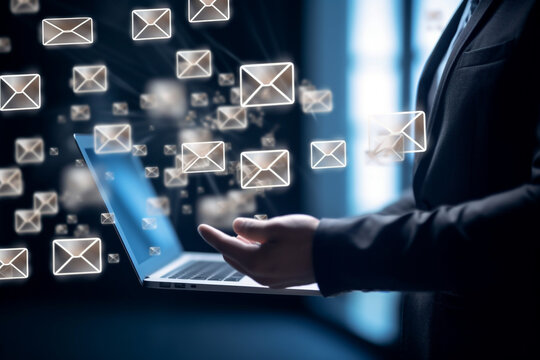 email notification concept. business email communication and digital marketing. Inbox to receive an email alert. business people touch email on virtual screen. internet technology.