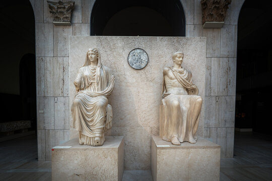 Livia Drusilla and Roman Emperor Tiberius Sculptures at National Archaeological Museum - Madrid, Spain