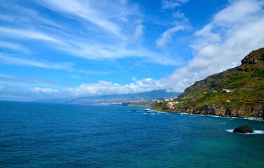 Fototapeta premium Beautiful view of Las Aguas, San Juan de la Rambla coastline with transparent turquoise blue ocean. Travel or summer vacation concept.