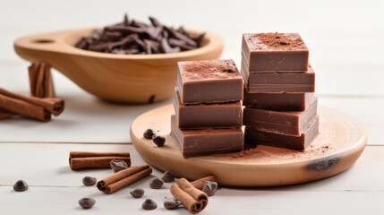 natural cosmetic. Spa skin care ingredients for chocolate wraps on a light background. Generative AI