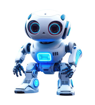 Blue screen robot with a smile on transparent background. PNG, ai	
