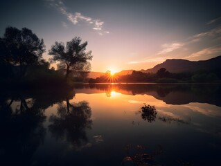 Fototapeta na wymiar Ein wunderschöner Sonnenuntergang an einem See