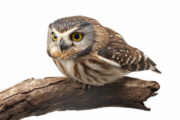 cute owl perched on a wooden branch Generative AI