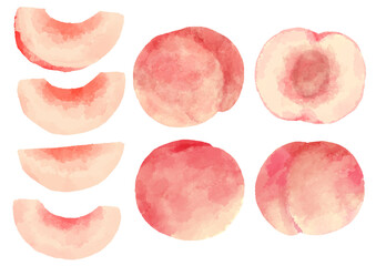 手描き水彩風の桃のイラストセット
