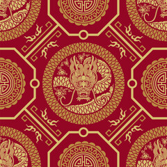 Seamless pattern happy chinese new year 2024 the dragon zodiac sign with asian elements paper cut style on color background. ( Translation : happy new year 2024 year of the dragon )