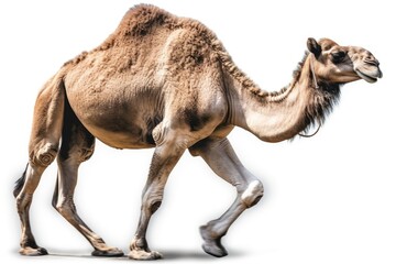 single camel walking on a plain white background Generative AI