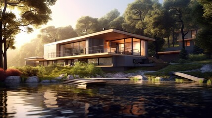 Obraz premium Modern House Design At River Ideas