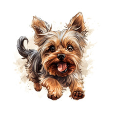 yorkshire terrier puppy in cartoon edition. Generative AI - obrazy, fototapety, plakaty