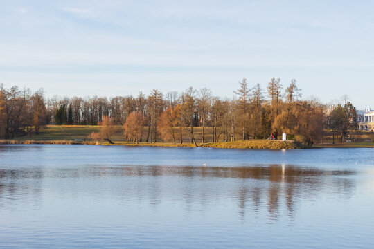 View of the pond in Pushkin in autumn