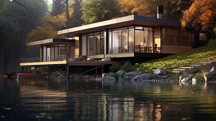 Obraz premium Modern House Design At River Ideas