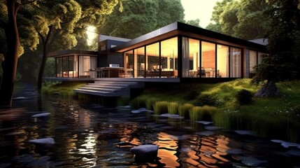 Obraz premium Modern House Design At River Ideas