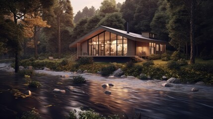 Obraz premium Modern House Design At River Ideas