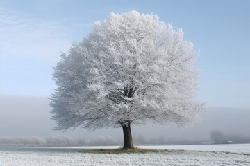 majestic white tree standing alone in a winter landscape Generative AI