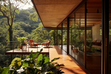 photo of a tropical modern house. AI generative