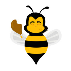 vector illustration of a cartoon bee eating a chicken leg