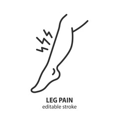 Leg pain line icon. Shin hurts. Symptom of varicose veins vector outline symbol. Editable stroke. - 601534908