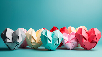 colorful origami hearts on the table. High quality illustration Generative AI
