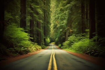 Fototapeta premium scenic drive through a lush green forest Generative AI