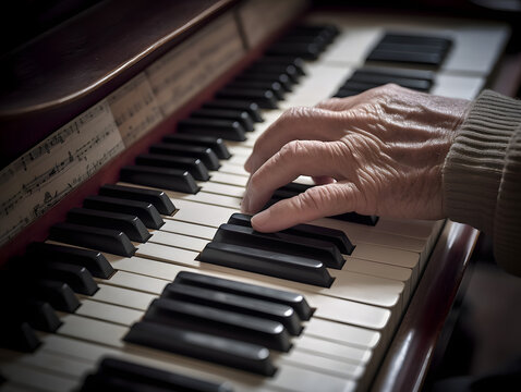 Ein Close-Up shot von einer Hand welche Klavier spielt