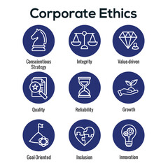Business and Corporate Ethics Showing Company Values Icon Set
