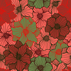 Funny camellia blossom endless design. Hand drawn bouquet ornament. Camellia flower