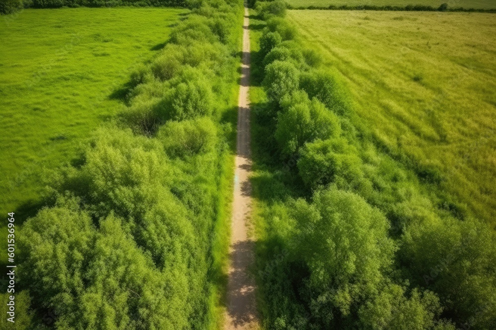 Sticker an aerial view of a scenic country road surrounded by lush trees Generative AI