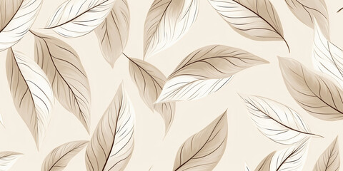 simple sketch pattern of leaves on a delicate beige-white background. Generative AI