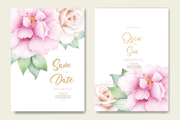 Watercolor Floral Rose Wedding Invitation Card Template