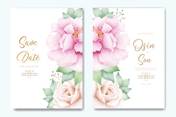 Fototapeta na wymiar Watercolor Floral Rose Wedding Invitation Card Template