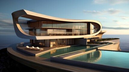 Fototapeta premium Luxury House Design At Ocean