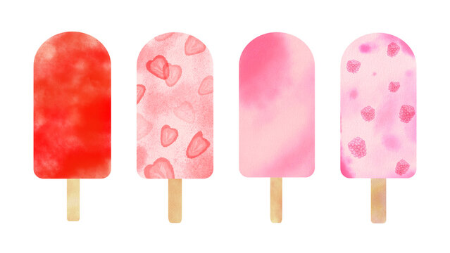 Set of colorful watercolor fruit popsicles, isolated images with transparent background. Watercolor illustration. Summer elements. Fruit ice. Ice cream.