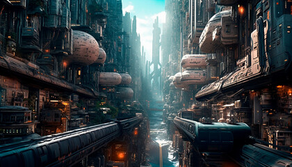 hyper-realistic futuristic city wallpaper. High quality illustration Generative AI
