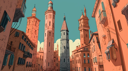 Illustration of beautiful view of Bologna, Italy - obrazy, fototapety, plakaty