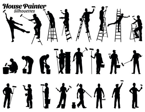 House painter silhouette vector illustration set
