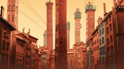 Obraz premium Illustration of beautiful view of Bologna, Italy