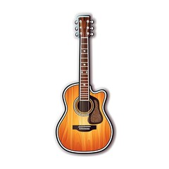 Obraz premium Cartoon sticker of an acoustic guitar over white background. Generative AI illustration