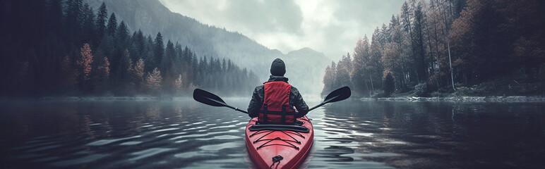 Generative Ai image of a person kayaking on open water