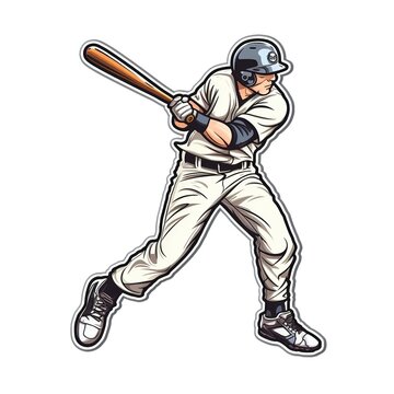 Cartoon sticker of a baseball player over white background. Generative AI illustration