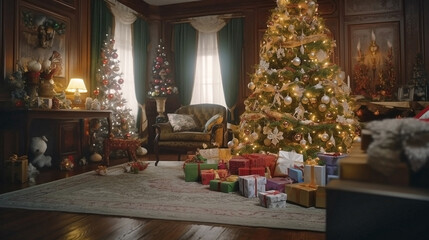 Generative AI image of a cozy Christmas interior