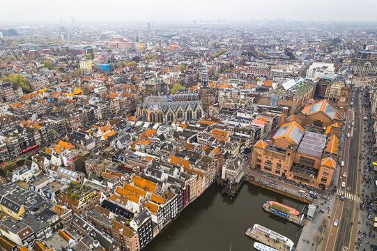 View over the city rooftops Amsterdam, Netherlands. High quality photo