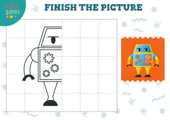 Naklejka premium Copy picture vector illustration. Complete and coloring game for preschool and school kids