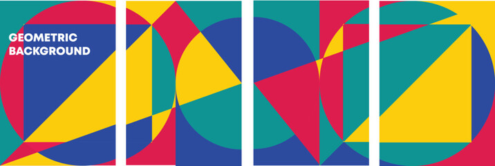 Creative concept set of geometric background. Vector geometry with red, green, blue, yellow color. Templates for celebration, ads, branding, banner, cover, label, poster, sales