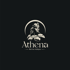 Athena the goddess icon vector black logo illustration black background design