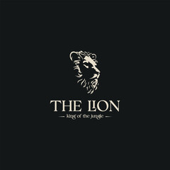 Lion king face logo isolated on black background, Wildlife animal in vintage style