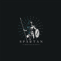 illustration of spartan king god in armor and helmet, holding spear and shield