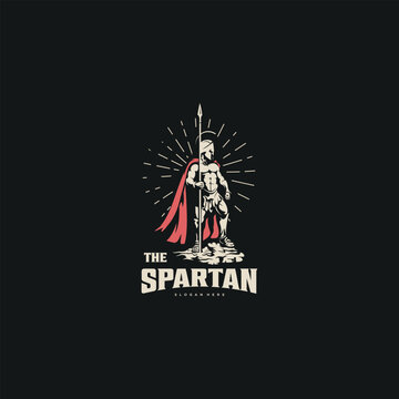 illustration of spartan king god in armor and helmet, holding a spear