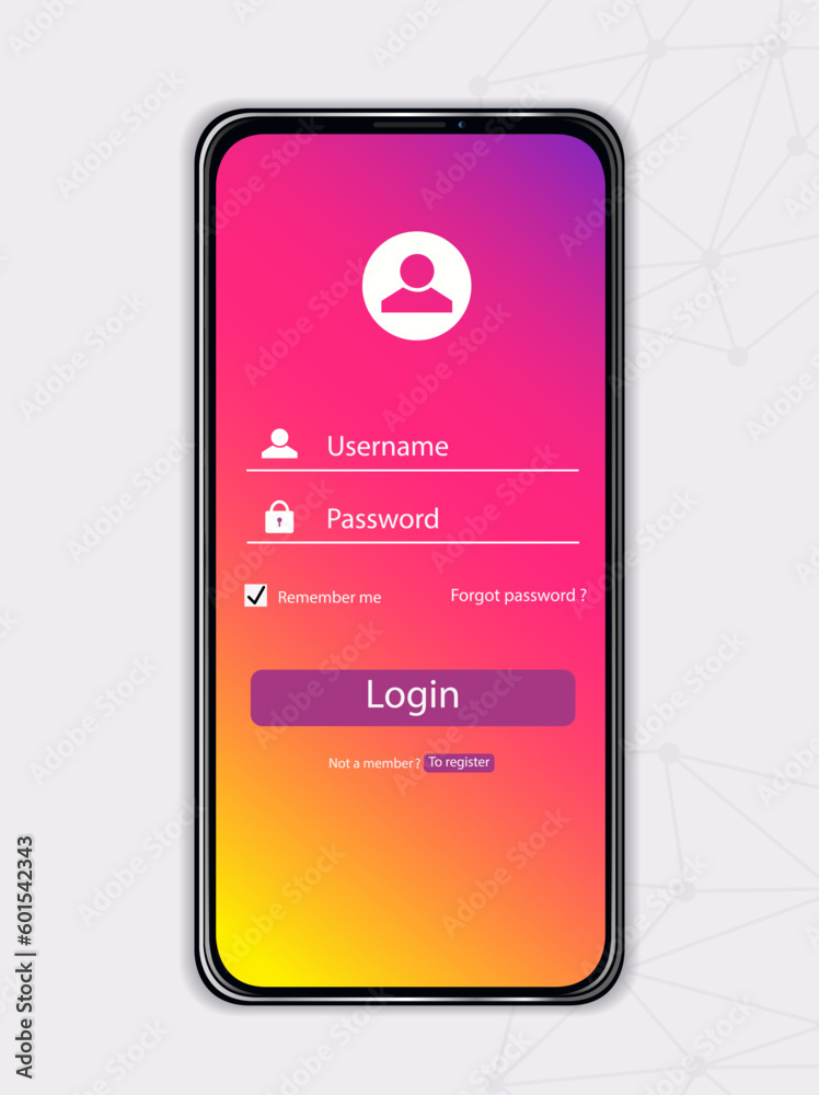 Poster authorization phone display. sign in to account or profile in application or website. interface and 